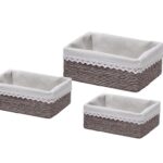 Cajoneras de tiras de Rafia Gris C/ Tela Blanca 39x28x16cm