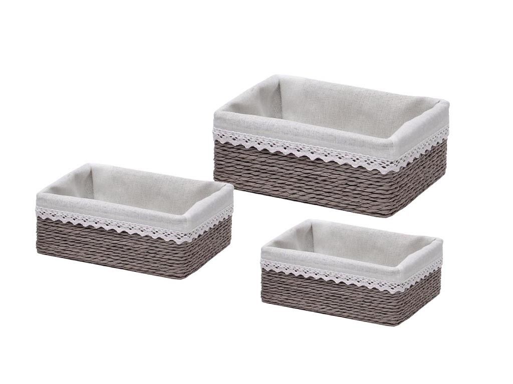 f9ca1d60-1df2-4bbb-9bd0-bdb5df7000d8.jpg Cajoneras de tiras de Rafia Gris C/ Tela Blanca 39x28x16cm - Imagen 1