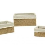 Cajoneras de tiras de Rafia Bg C/ Tela Blanca 32x24x12cm