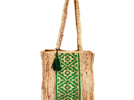 Shopper jute Franja Estamp Verde 40x36 Cm