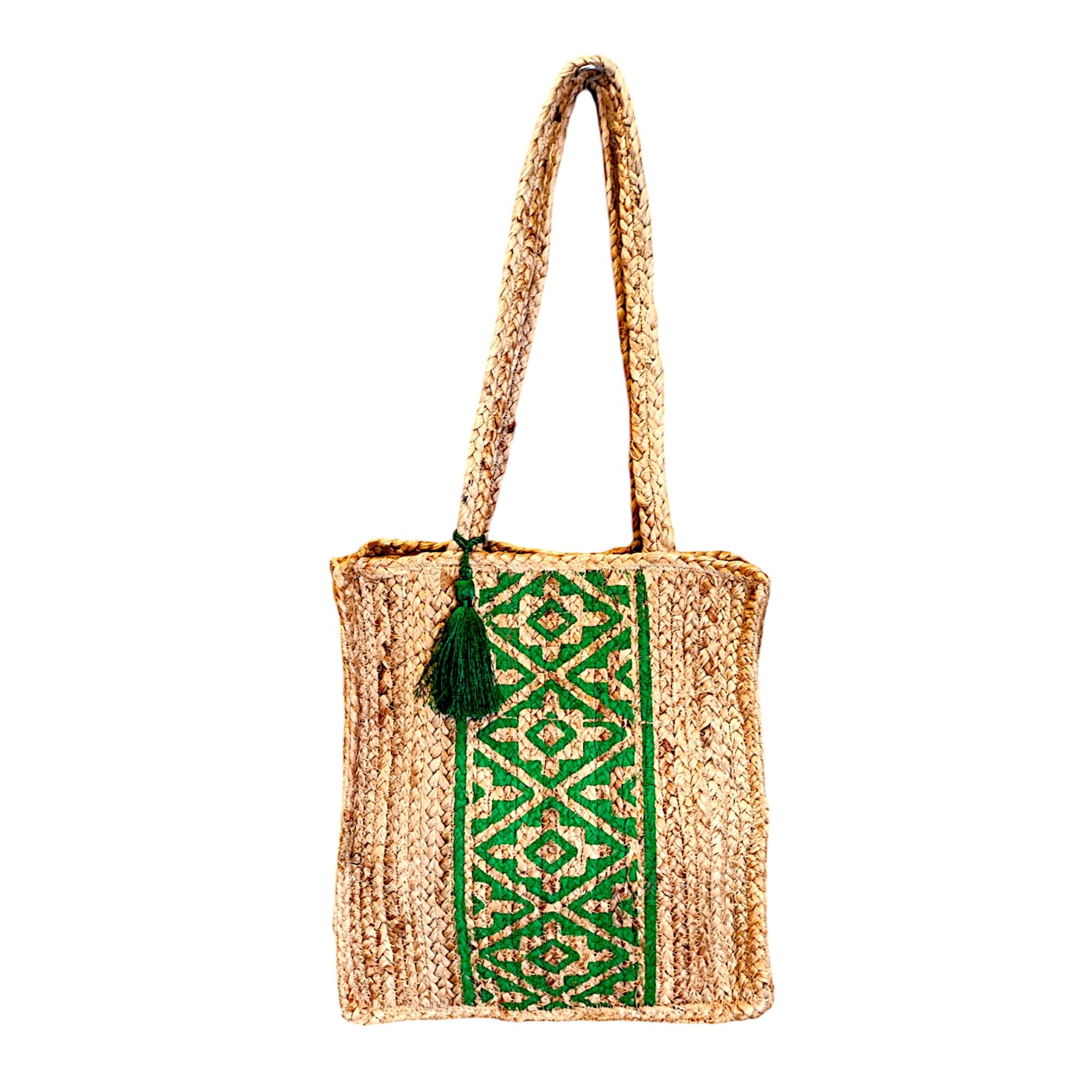 Shopper jute Franja Estamp Verde 40x36 Cm