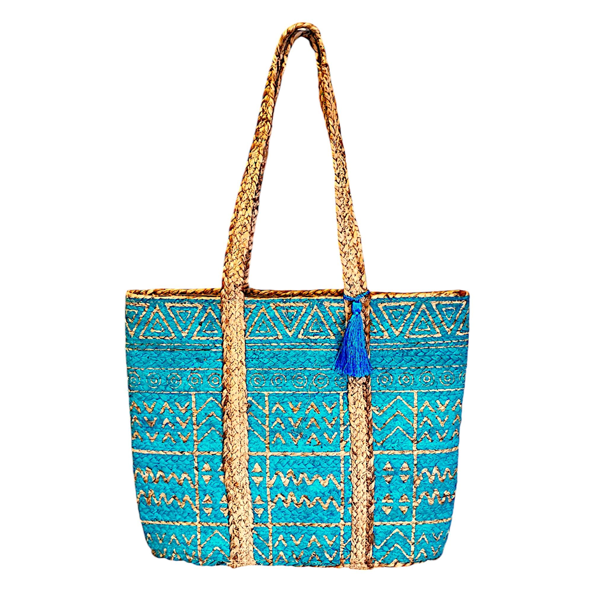 Shopper jute Africa Turq 45x30 Cm
