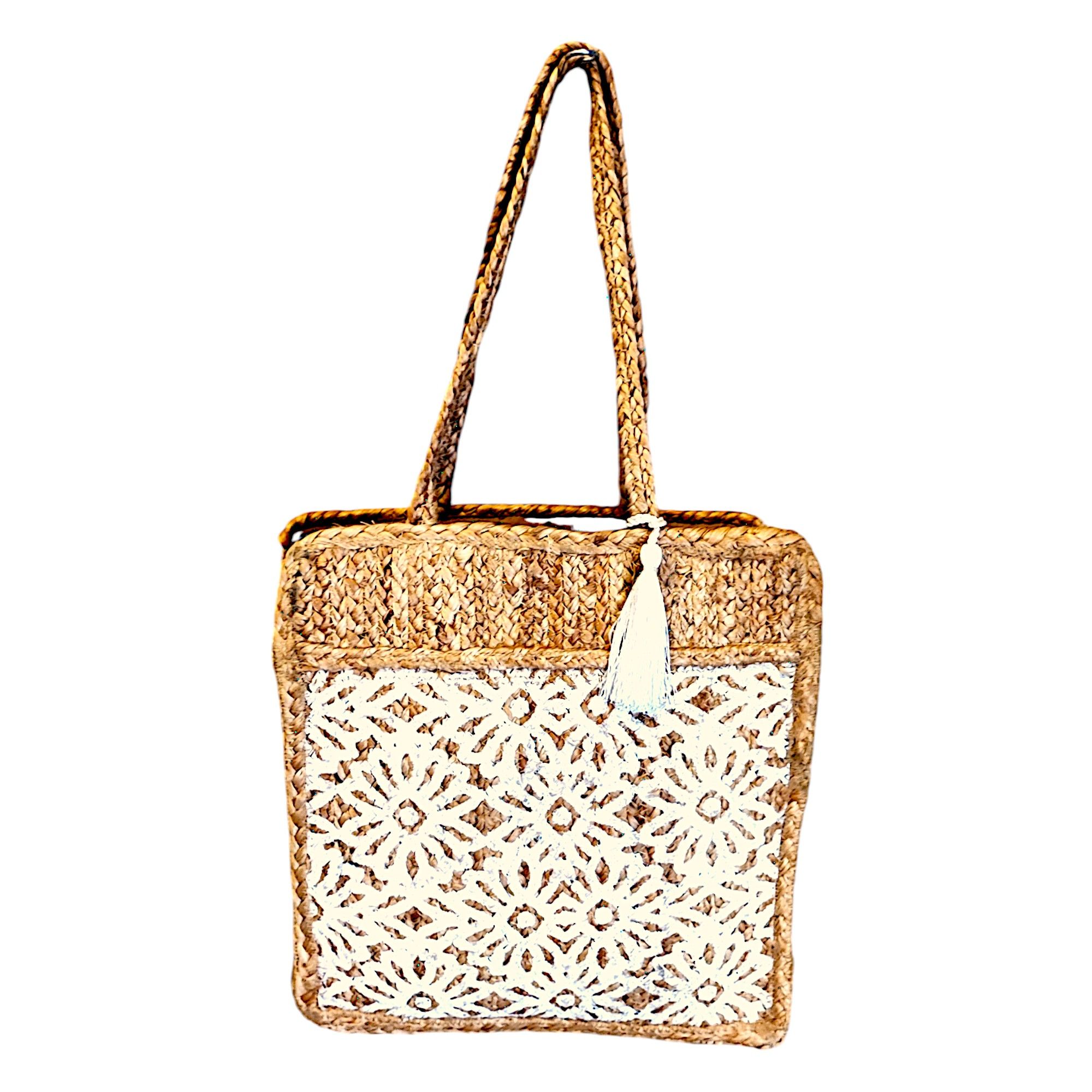 Shopper jute Flor Blanco 40x36 Cm