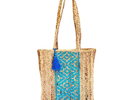 Shopper jute Franja Estamp Turqui 40x36 Cm
