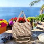 Bolso macrame piedras khaki